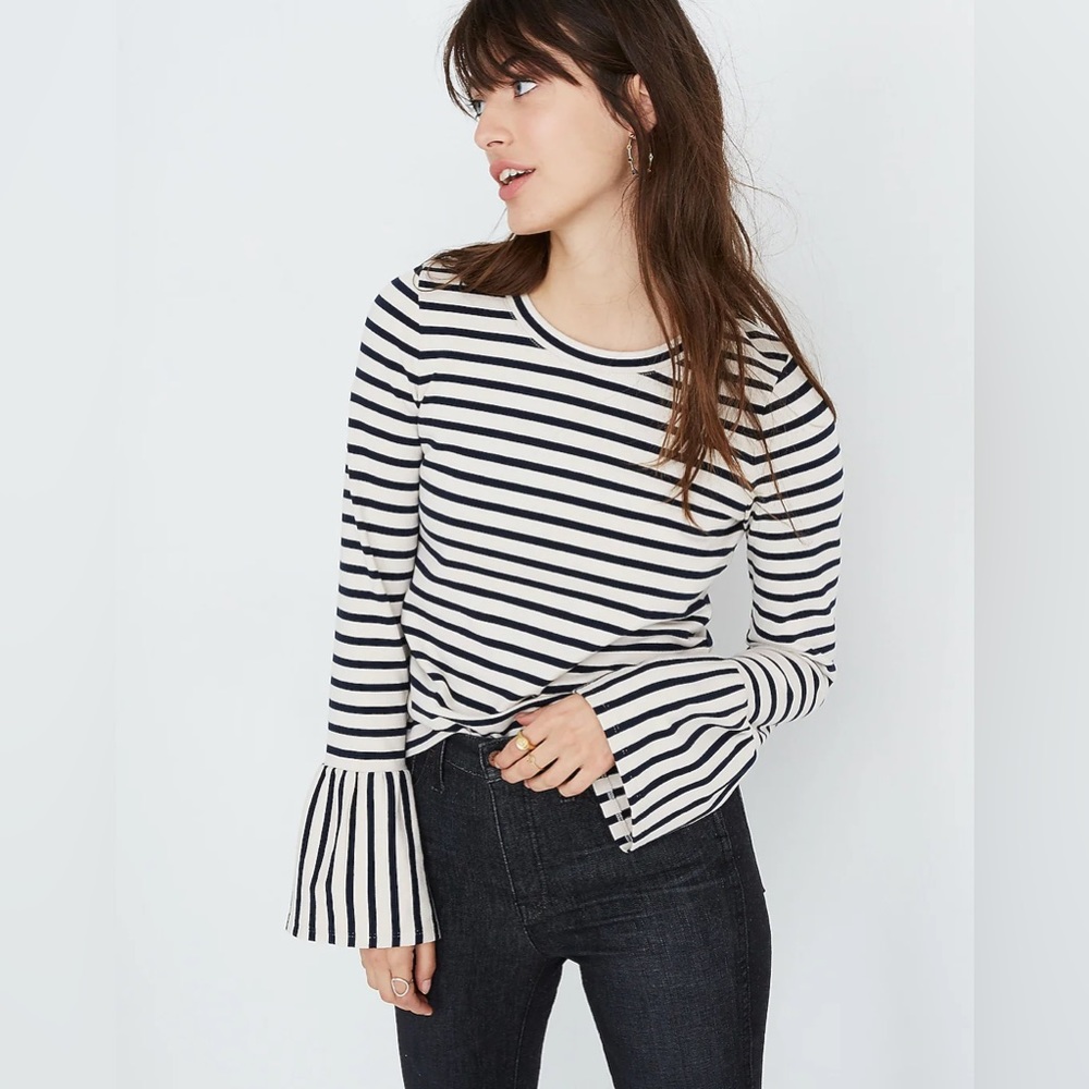 MADEWELL Stripe-Play Ruffle-Cuff Top